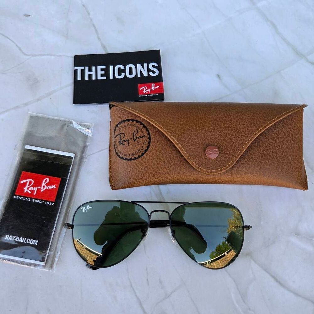 Ray-ban Aviators Black Metal Frame & Dark Green G-15 Lens Sunglasses